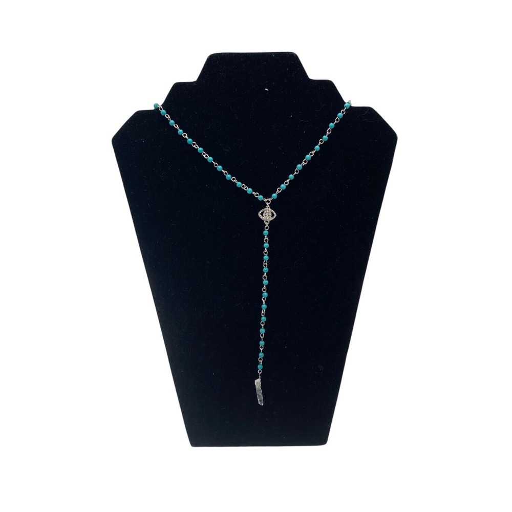 Evil Eye Beads Pendant Necklace Womens Turquoise Beads Silver Tone Handmade Jewe